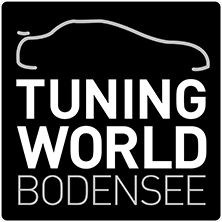 Tuning World Bodensee logo featuring a white sports car outline and bold white text on a black background.